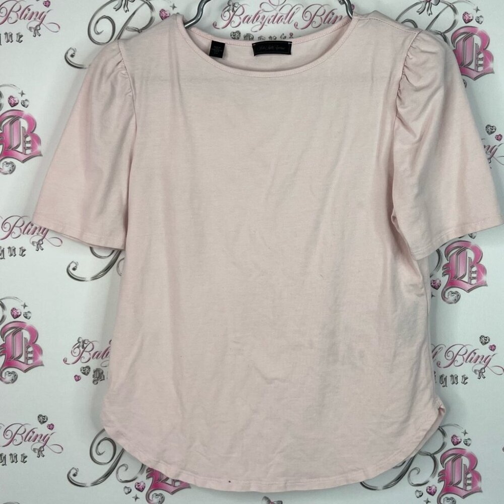 Saks Fifth Avenue top puff shoulders stretchy Light Pink Blouse